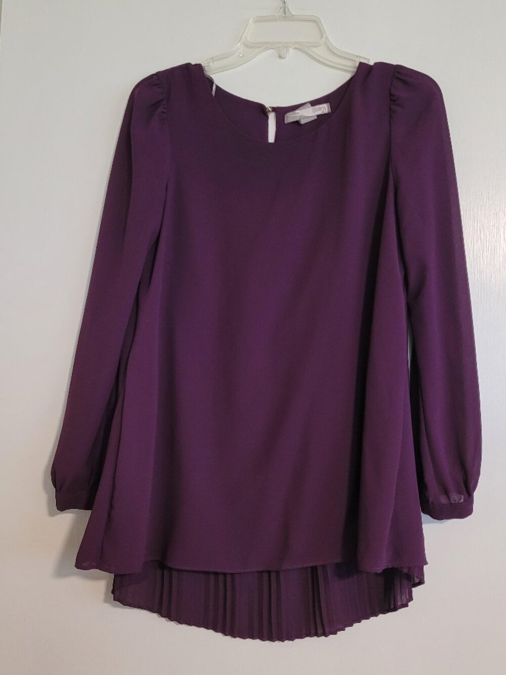 Vintage Women's dark purple/plum long sleeve shift blouse, Love 21, Size Small
